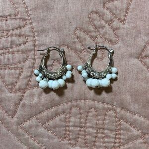 Vintage Silver & White Cha Cha Hoop Earrings